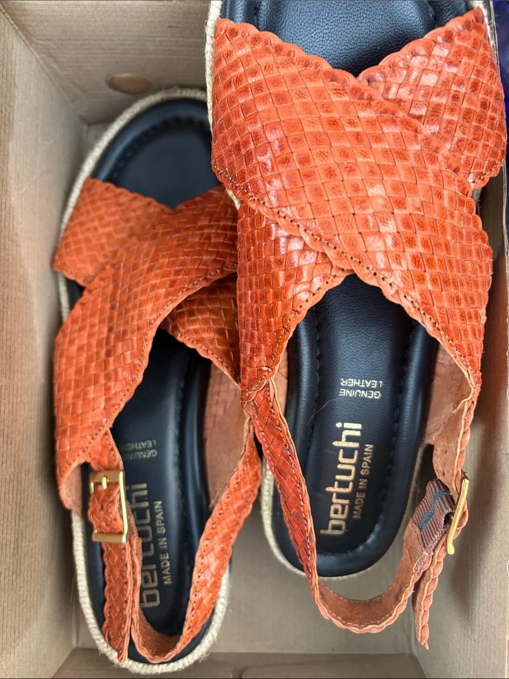 Bertuchi Women’s Orange Woven Leather Slingback Sandals size 40 made in Italy